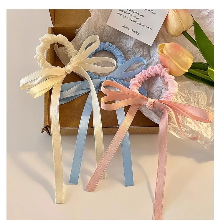 Ballet Style Bow Ribbon Hair Bands Women Girl Korean Fashion Ponytail Rubber Bands Cute Tie Hair Double Ribbon Head Styling Rope