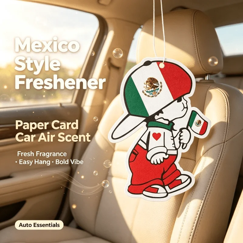 Car Air Freshener Mexico Flag Cartoon Boy Hanging Scent Card for Car Interior Rearview Mirror Ornament Gift