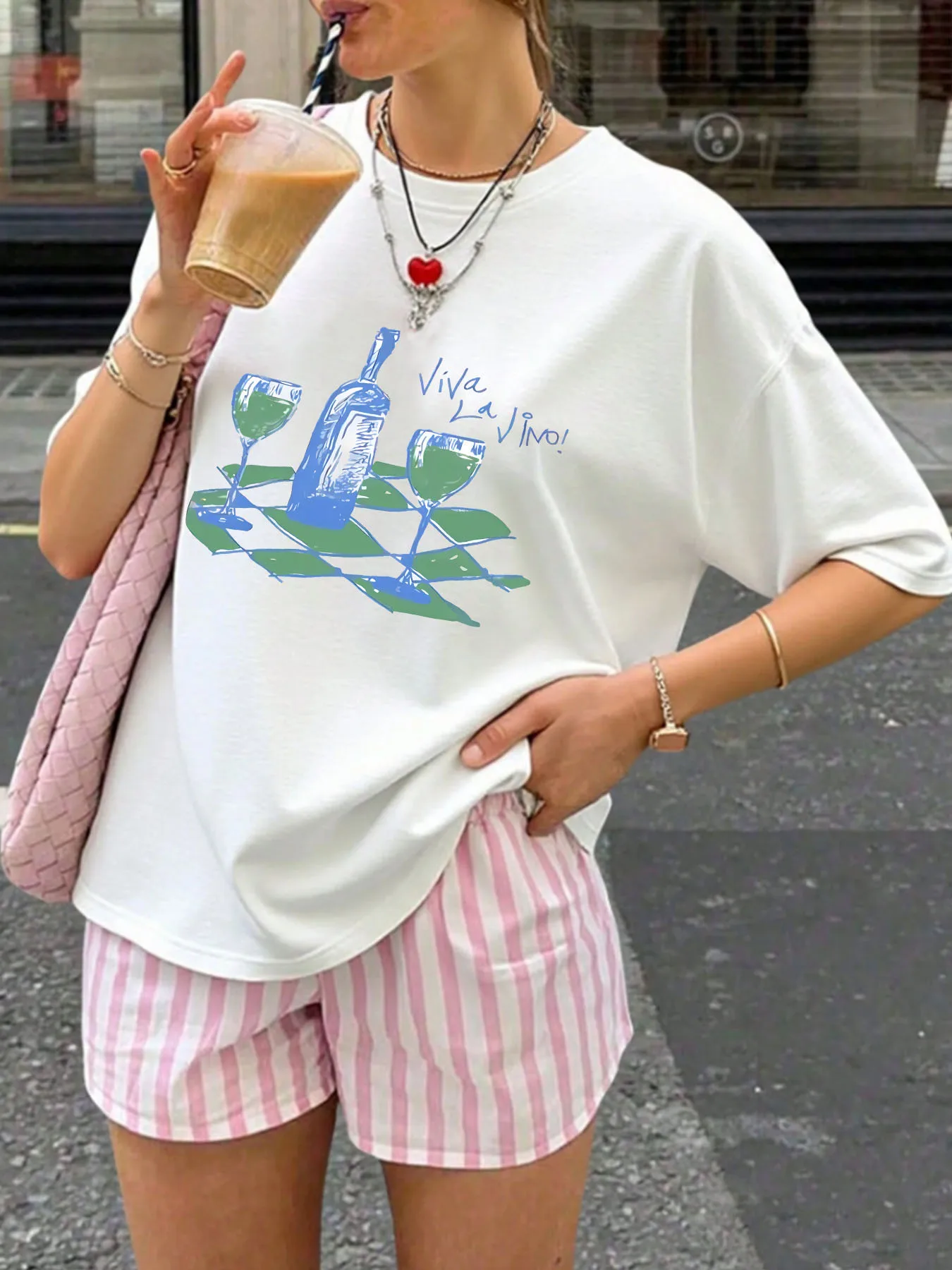 

Glass Plus size women's round neck short sleeve T-shirt with elastic half sleeves and trendy prints