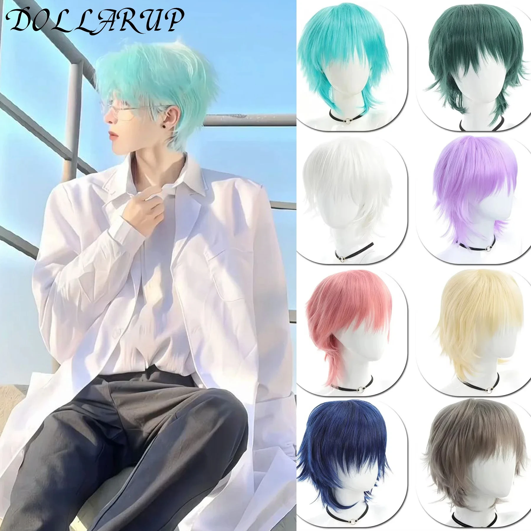 JKL Short Synthetic Men's Breathable Wig Brown Men Boy Short Straight Cosplay Men Party Black Heat Resistant Synthetic Hair Wig