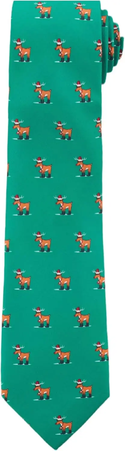 Deer Men's Christmas Rudolph Reindeer Pattern Regular Length Neck Tie Green One Size