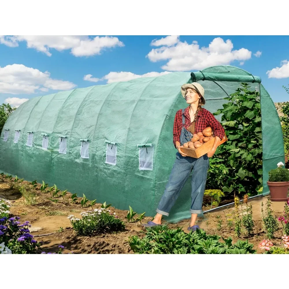 26'x10'x7' Heavy Duty Greenhouses Large Walk-in Greenhouse Outdoor Tunnel Green House Portable Plant Gardening Upgraded