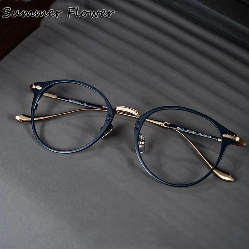 

Titanium Round Men Design Prescription Eyeglasses Frame Optical Lens Retro Fashion Gafas Female