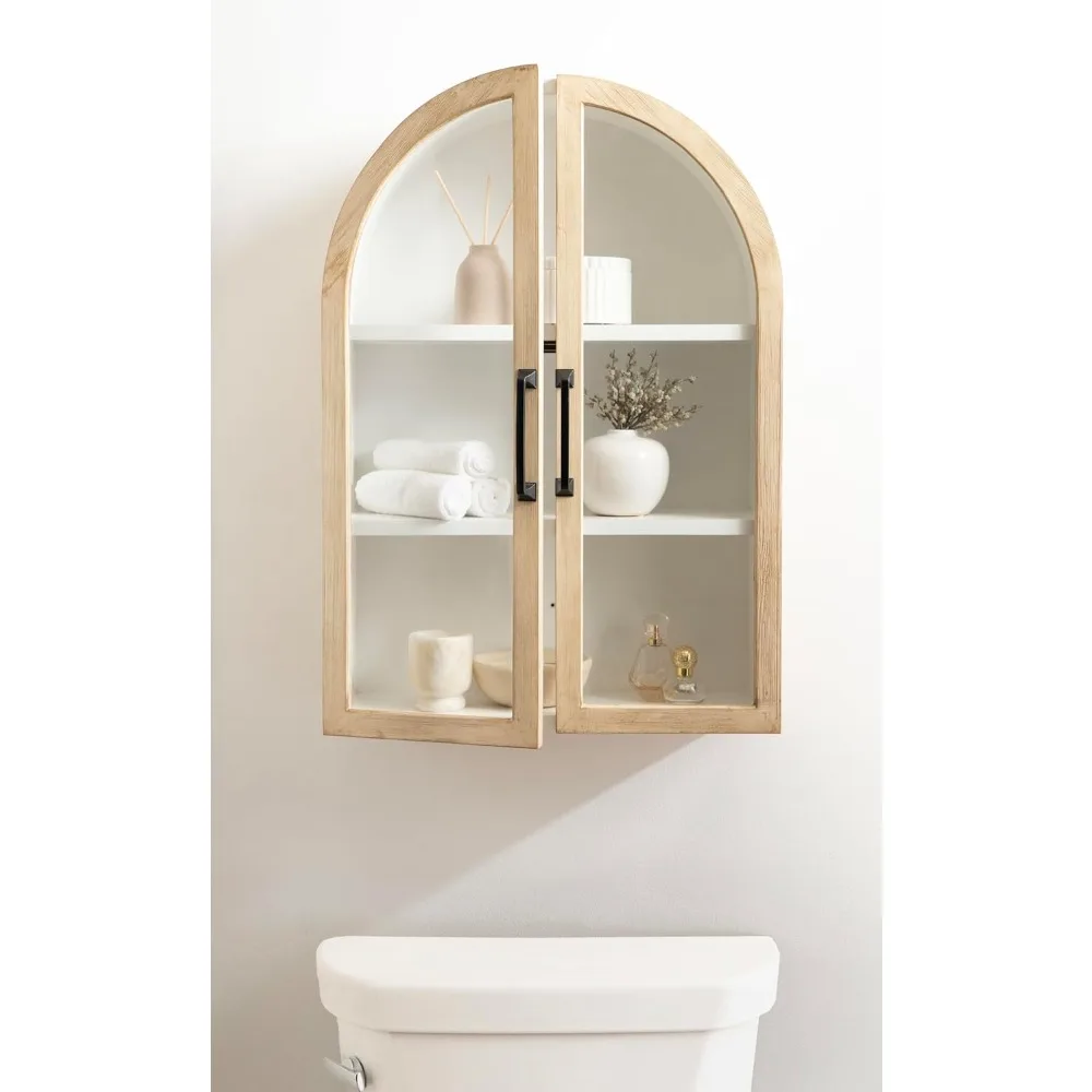 خزانة حائط على شكل قوس حديث من كيت آند لوريل أركوت، 21 × 8 × 30، خشب طبيعي وأبيض، خزانة مقوسة انتقالية للاستخدام كأبوف #2