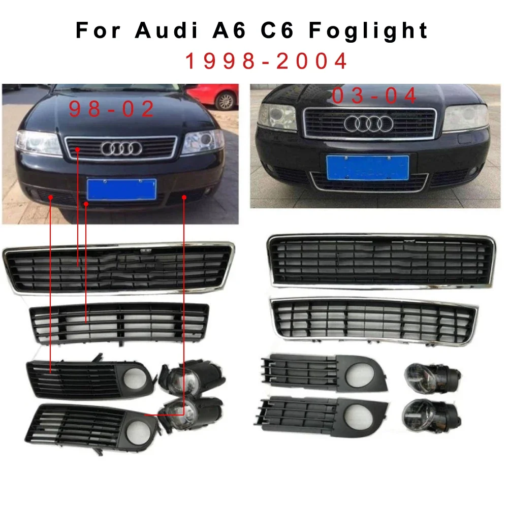

Front Bumper Fog Light Cover Frame Grille Ventilation Matching Lamp Shell For Audi A6 C5 S6 C6 1998 99 2000-04 4B0 941 699C/700C