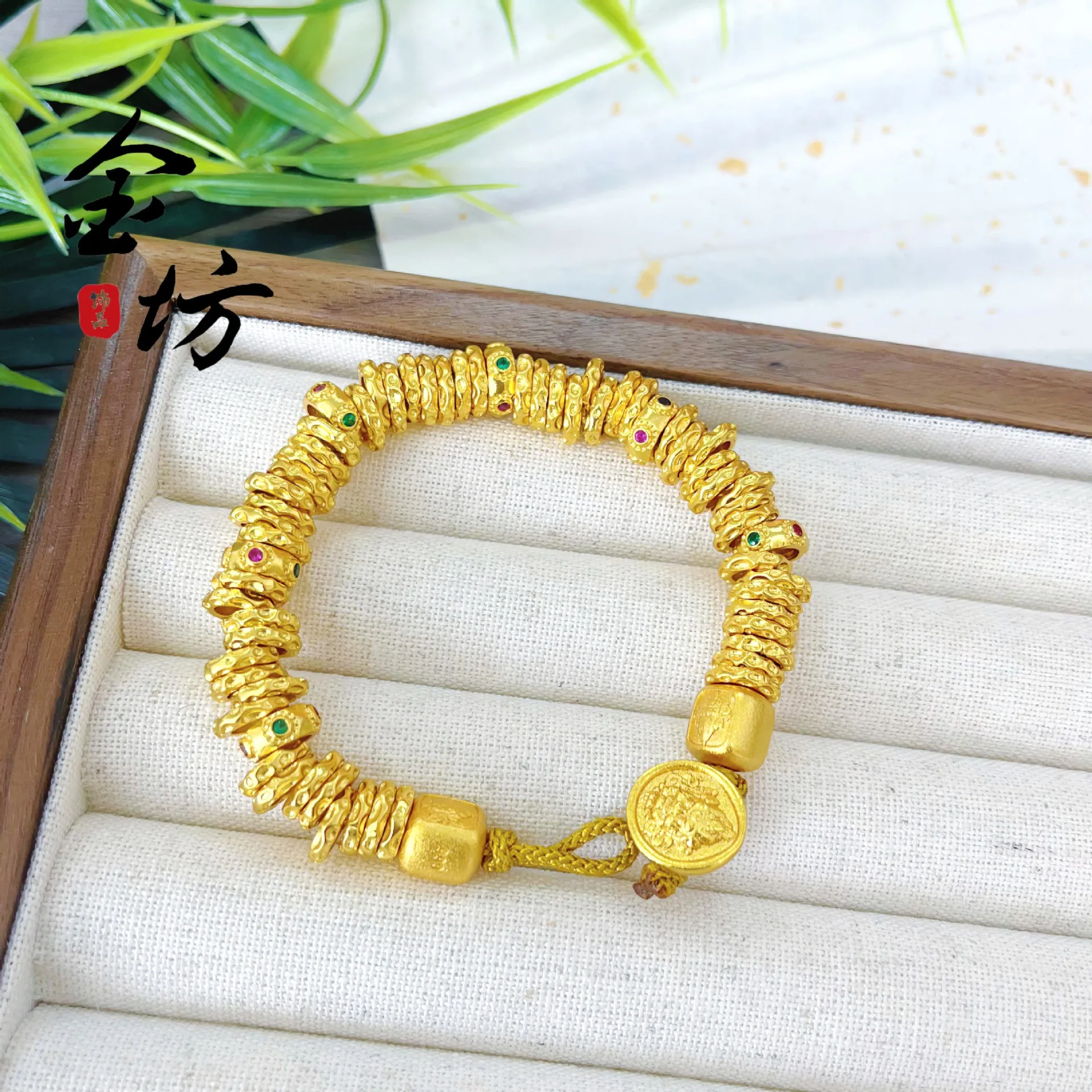 

Luxury 9999 24K real gold hand-woven yellow wealth god hammer pattern dish wrap bracelet DIY jewelry women's zaki bracelet