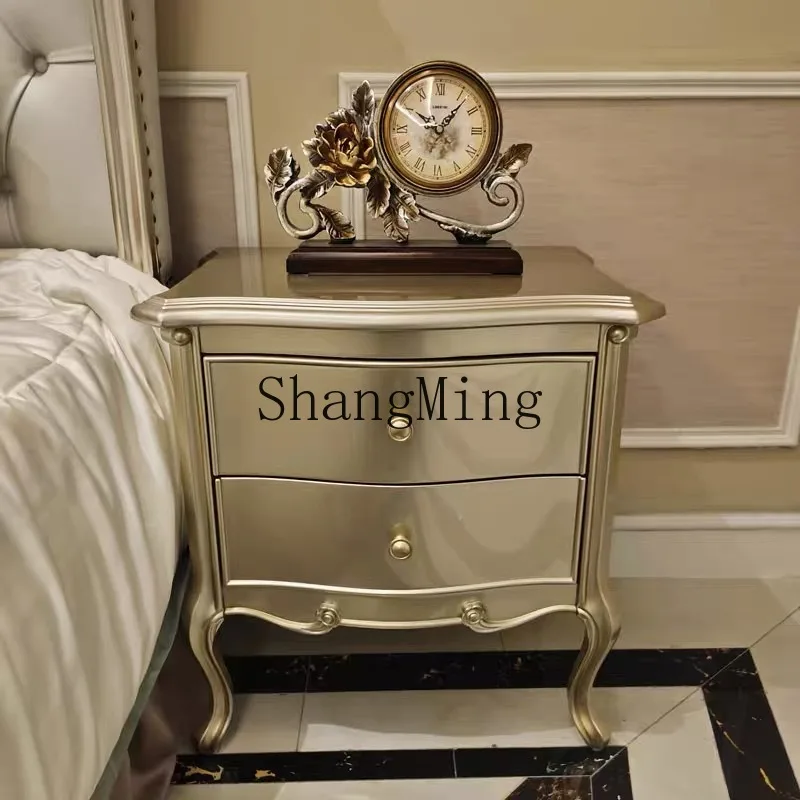 

ZSY Modern Simple Light Luxury Bedside Table Solid Wood Champagne Gold Three Drawer Rectangle