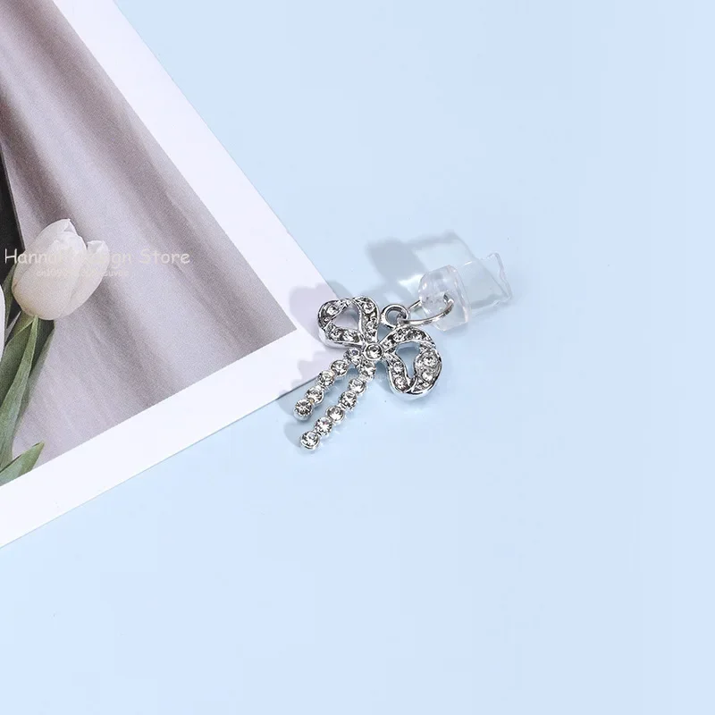 الهاتف الغبار التوصيل لطيف القوس الماس غطاء غبار ملحقات الهاتف قلادة الديكور لواجهة شحن آيفون نوع-C