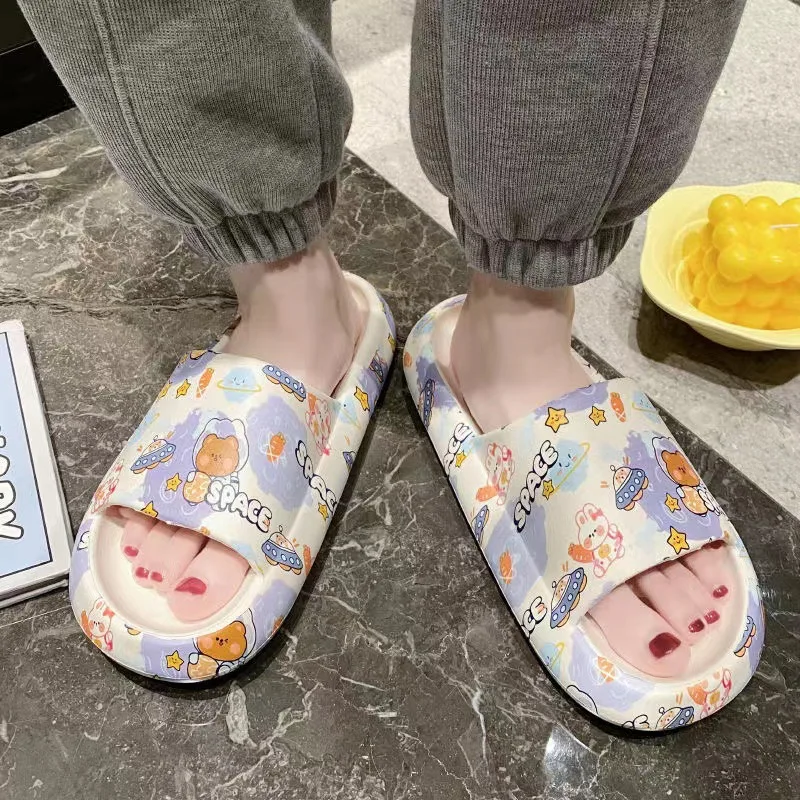 Women\'s Slippers Summer Home Korean Style Ins Trendy Shit Feeling Thick Bottom Home Student Casual Non-Slip Bathroom Slippers