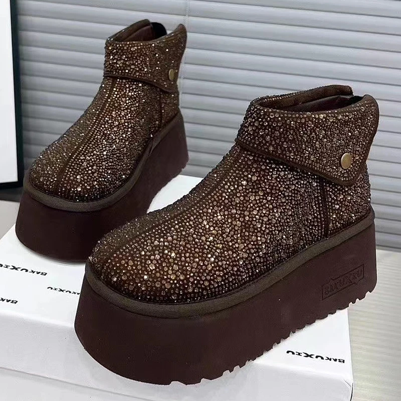 Women's Snow Boots Designwe Winter Boots Fashion Rhinestone Suede Ankle Boots for Women Plush Platform Non-slip Casual Shoes New view 3