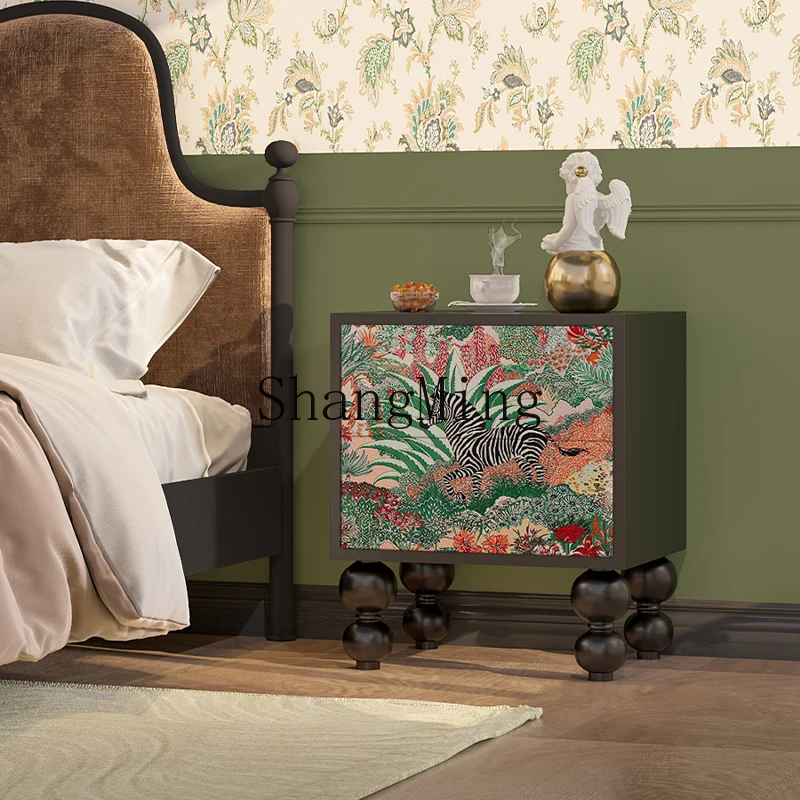 

LXY light luxury zebra solid wood bedside locker bedroom room storage drawer cabinet