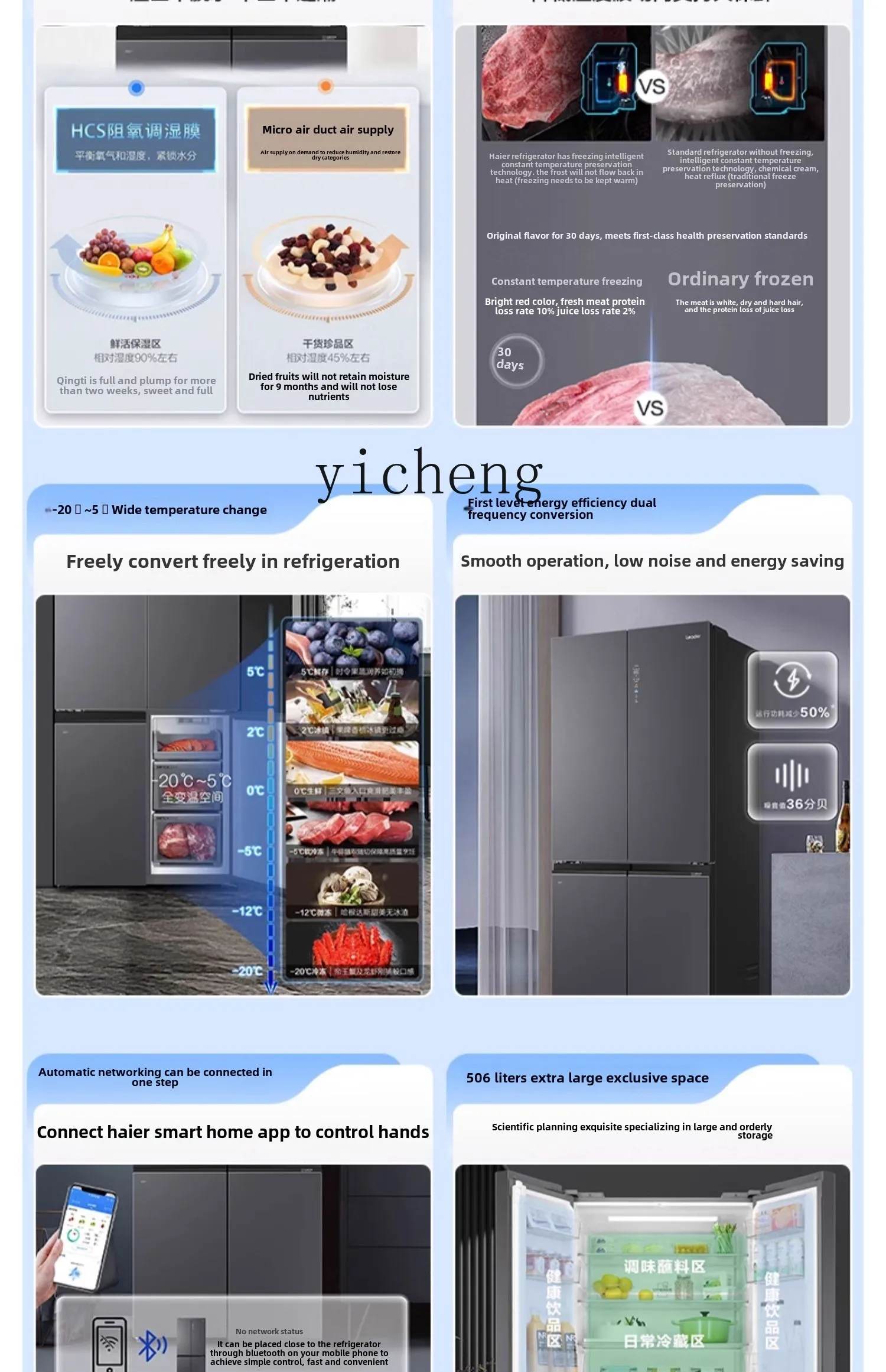 XL cross double-opening four-door ultra-thin embedded first-class energy-efficient household frost-free refrigerator