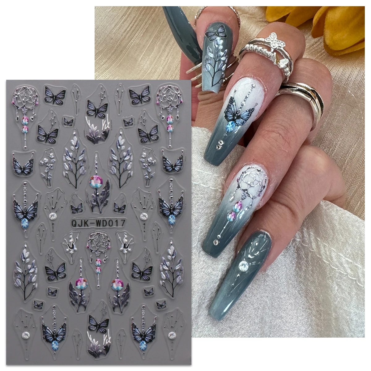 2/3 Uds. Pegatinas para decoración de uñas en relieve con flor de mariposa de primavera, acabado 5D, fáciles de aplicar para decoración de uñas, bricolaje, regalo, boda, Y2K