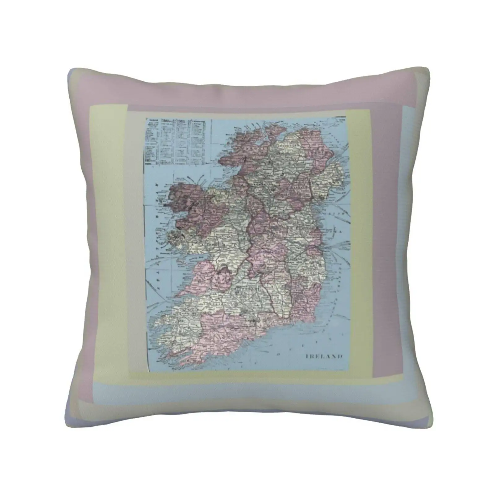 Ireland , Antique Map Colorized And Matted Funny Cute Decor Square Pillowcase Colorized Matted Graphic Design Northern Ireland