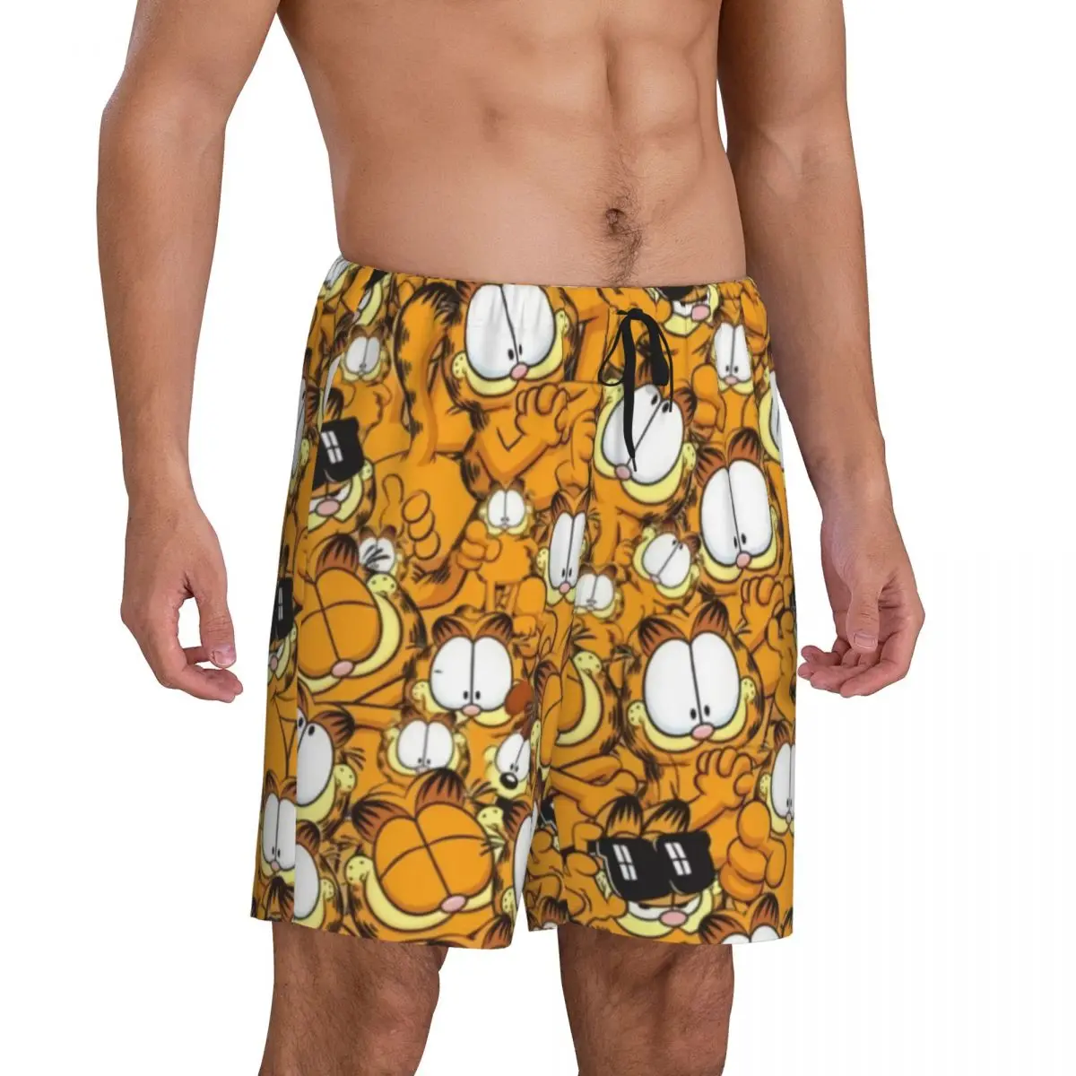 Pantalones cortos de pijama con estampado personalizado para hombre, ropa de dormir con estampado de gato, dibujos animados, Manga, Garfield, Pjs,