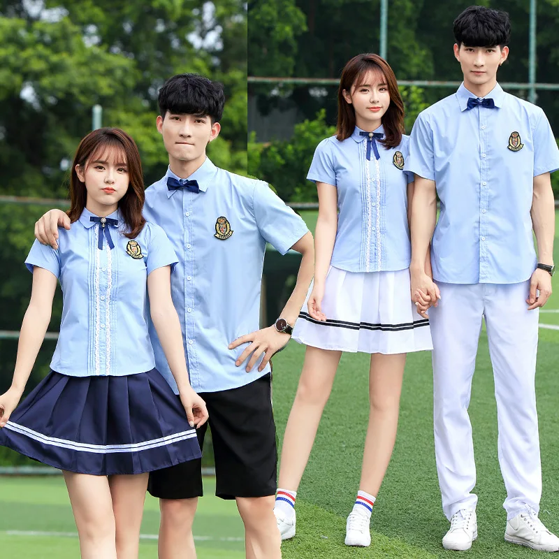 Schuluniform-Set für Jungen, koreanische britische Klassenuniformen, High School JK, Sommer, blaues Hemd, Faltenrock, Shorts, Cosplay-Kostüm