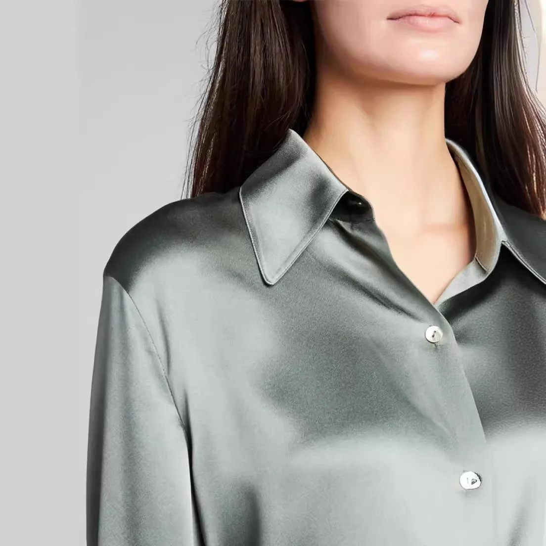 Round Peak Lapels Heavy Sand-washed Silk Smooth, Large Collar Satin Shirt for Women, 92.9% Mulberry Silk Blouse Women