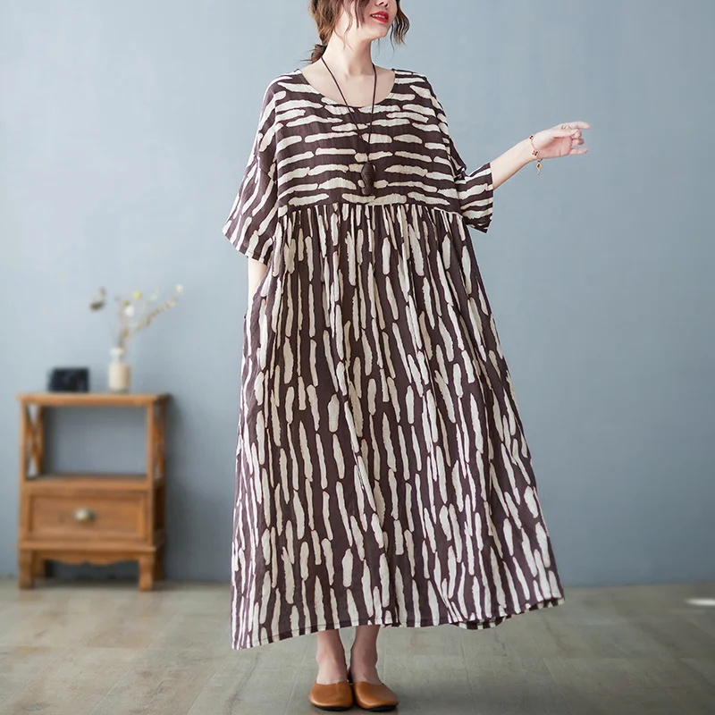 Oversized Print Striped Dress Summer Cotton Women Loose Casual Dresses Ladies Korea Femme Big Size Verano Mujer Woman Dress 2022