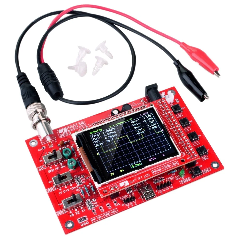 DSO138 Oscilloscope Digital Assembled TFT with Probe Alligator Test Clip for Arduino ARM Detection Development Board