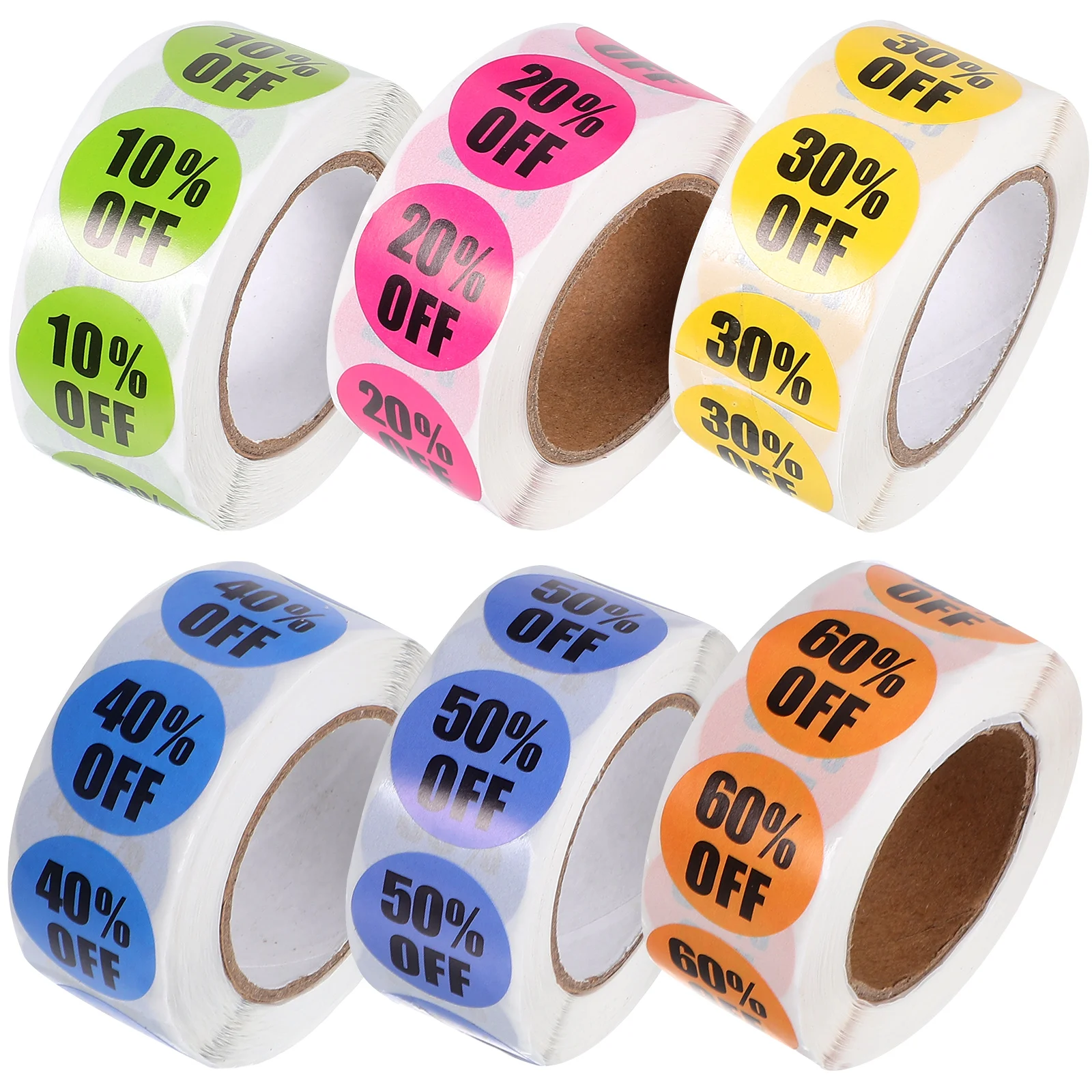 6 Rolls Retail Tags Adhesive Discount Stickers Nail Round Circle Price Store Percent off Decals Signage Self-adhesive Labels