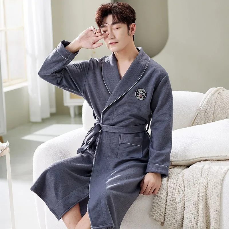 2024 New Men Robes Autumn Winter Air Cotton Sandwich Bathrobe Male Large Size Casual Solid Color Homewear V-neck Luxury Pajamas