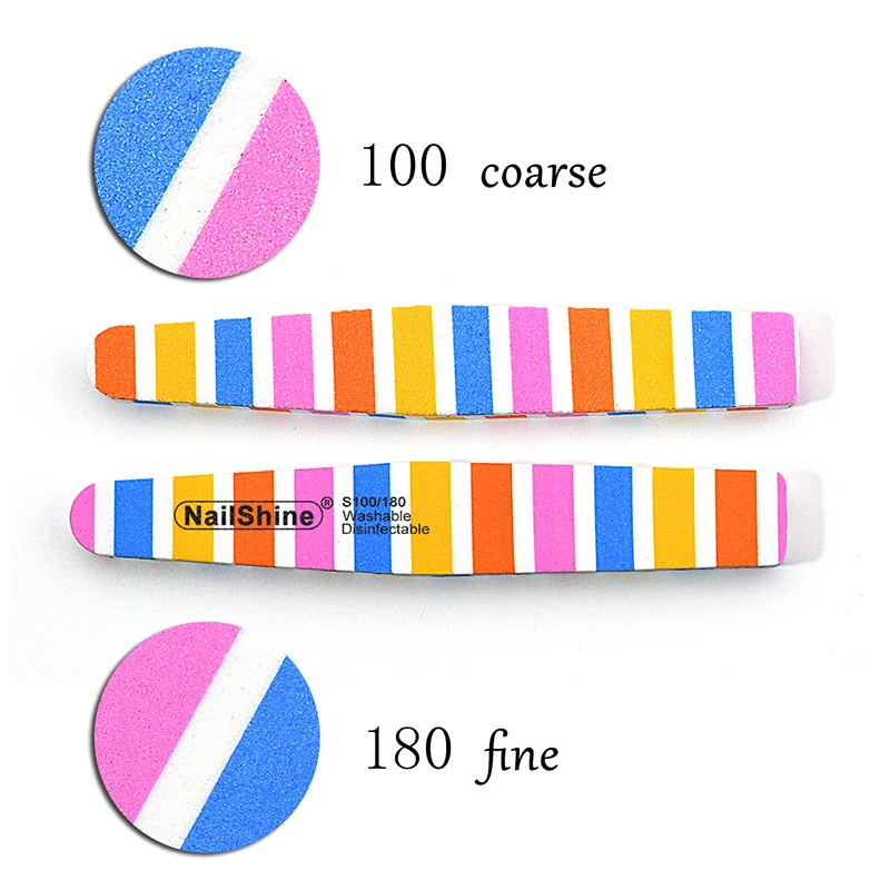 30/50Pcs Colorful Stripe Nail Files Buffer 100 180 Sponge Sanding Griting Nail Supplies For Professional Nails File For Manicure