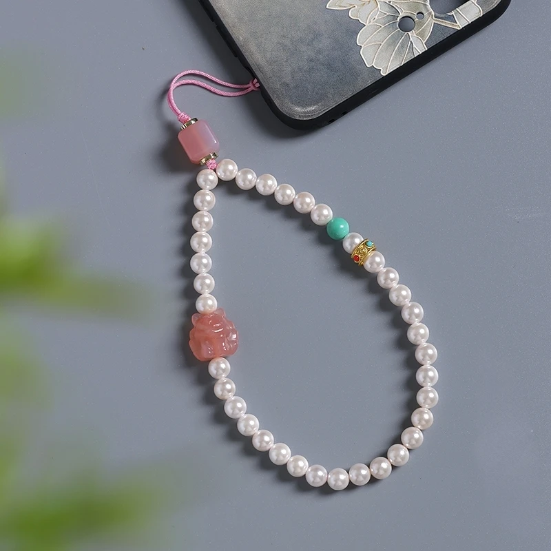 

Жемчужный подвесной ремешок для мобильного телефона с бусинами из агата на удачу, аксессуар из натурального камня для богатства, ремешок на запястье для ключей от телефона