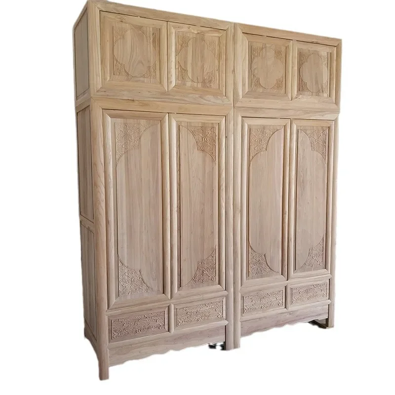 Clothes cabinet all solid wood bedroom wardrobe furniture white stubble white embryo