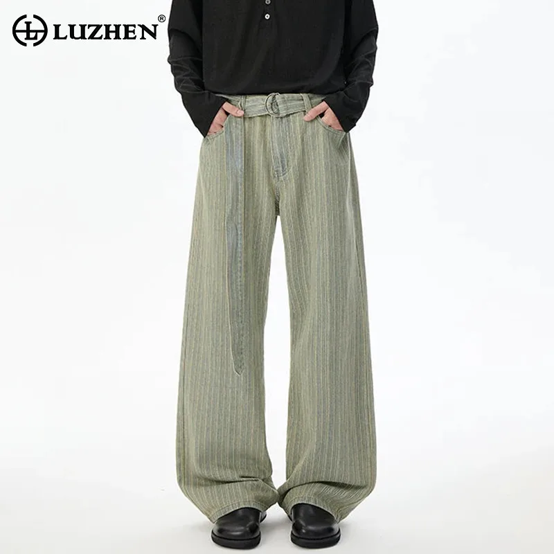 LUZHEN 2025 New Elegant Fashion Stripe Printed Straight Trousers Men Original Stylish High Quality Wide Leg Casual Pants JY3963