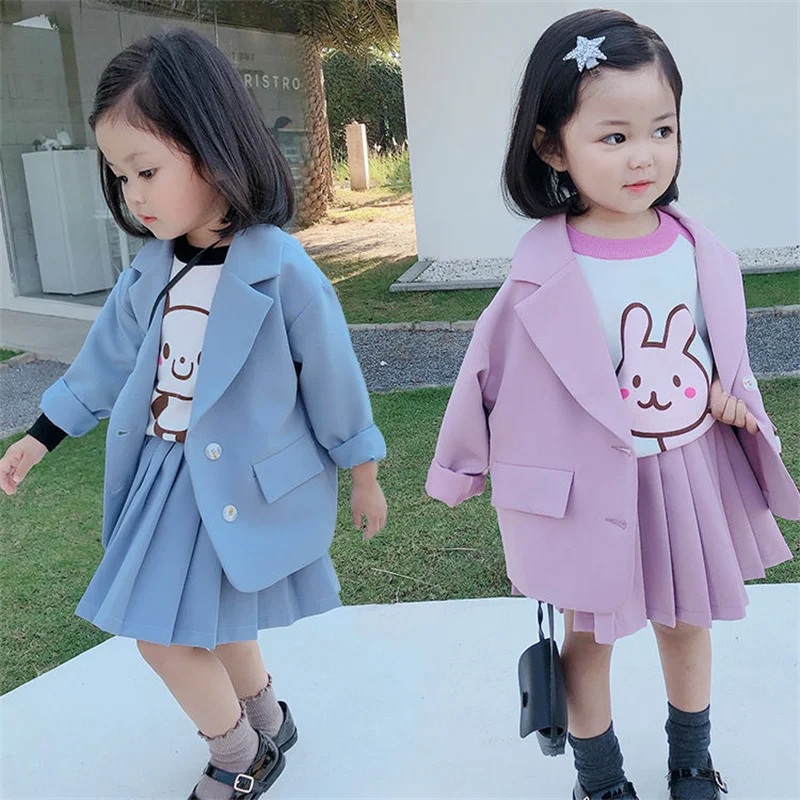 

Girls Coat +Skirts Kids Suits 2PCS/Set 2024 Sweet Spring Autumn Cotton Teenagers School Uniforms Cotton Children Clothing