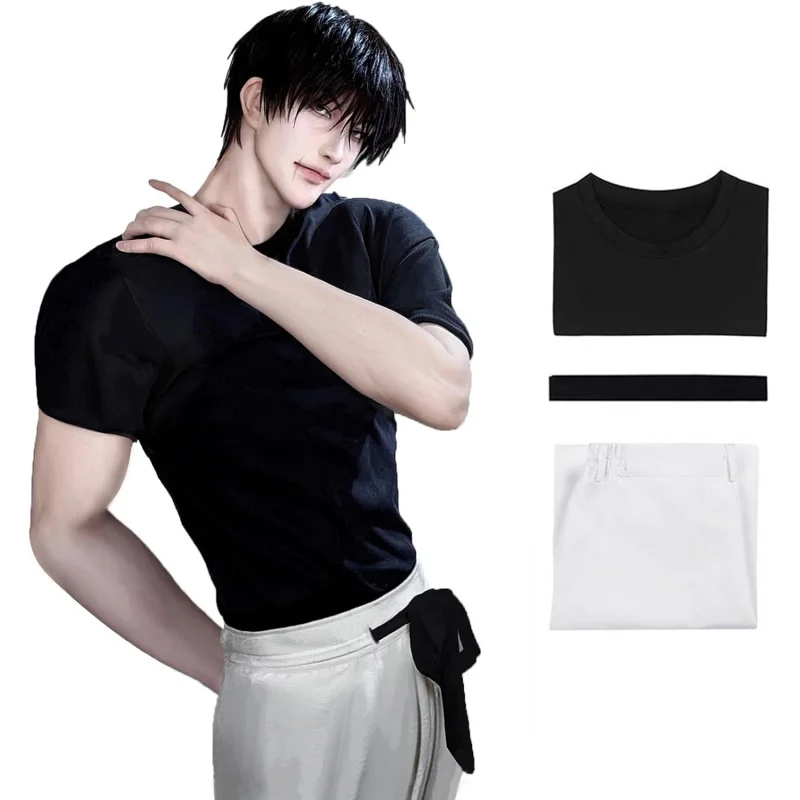 

❤️❤️❤️Unisex Men Anime JJK Cosplay Costume Uniform Black Tops White Pants Suit Halloween Outfits Full Set❤️⭐️❤️