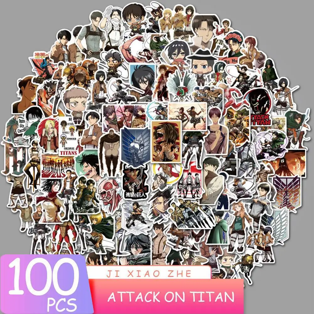 100pcs Varied Anime Graffiti Stickers Attack on Titan Demon Slayer Waterproof Phone Case Cute Sticker Pack