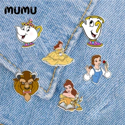 2024 New Beauty and the Beast Lapel Pin Belle with Rose Acrylic Brooches Handmade Epoxy Jewelry Shirt Bag Badge