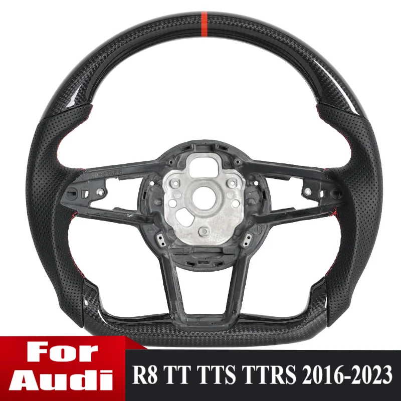 

Carbon Fiber Steering Wheel For Audi R8 TT TTS TTRS 2016-2023 Perforated Leather Car Steering Wheel D-shape Flat Bottom