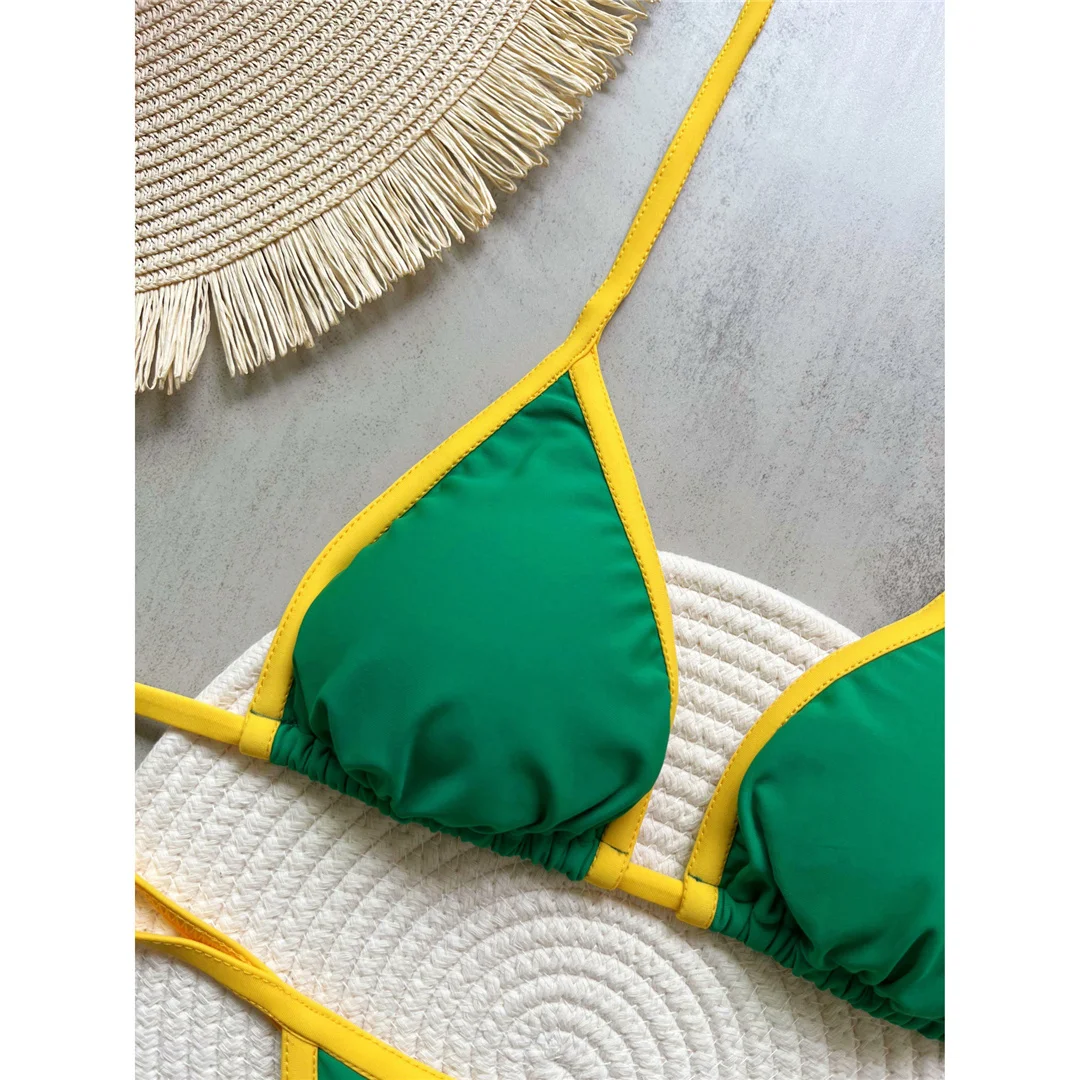 G-String Tanga Brasilianischer Bikini Damen-Badeanzug Zweiteiliger Bikini-Set Bather Brasilien-Flagge Badeanzug V6092 – Detail 17