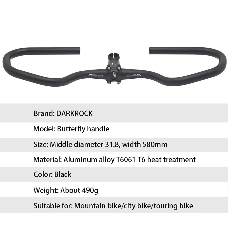 DARKROCK Butterfly Handlebar for Road Bike, Touring Bike Handle Bar, Mountain Bicycle Butterfly Handles, 31.8mm