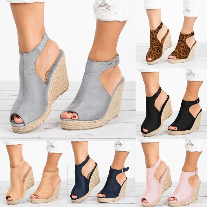 

Women's Shoes Thick-soled Wedge Sandals Women's One-line Buckle Suede Fashion Casual Sandals Fashion