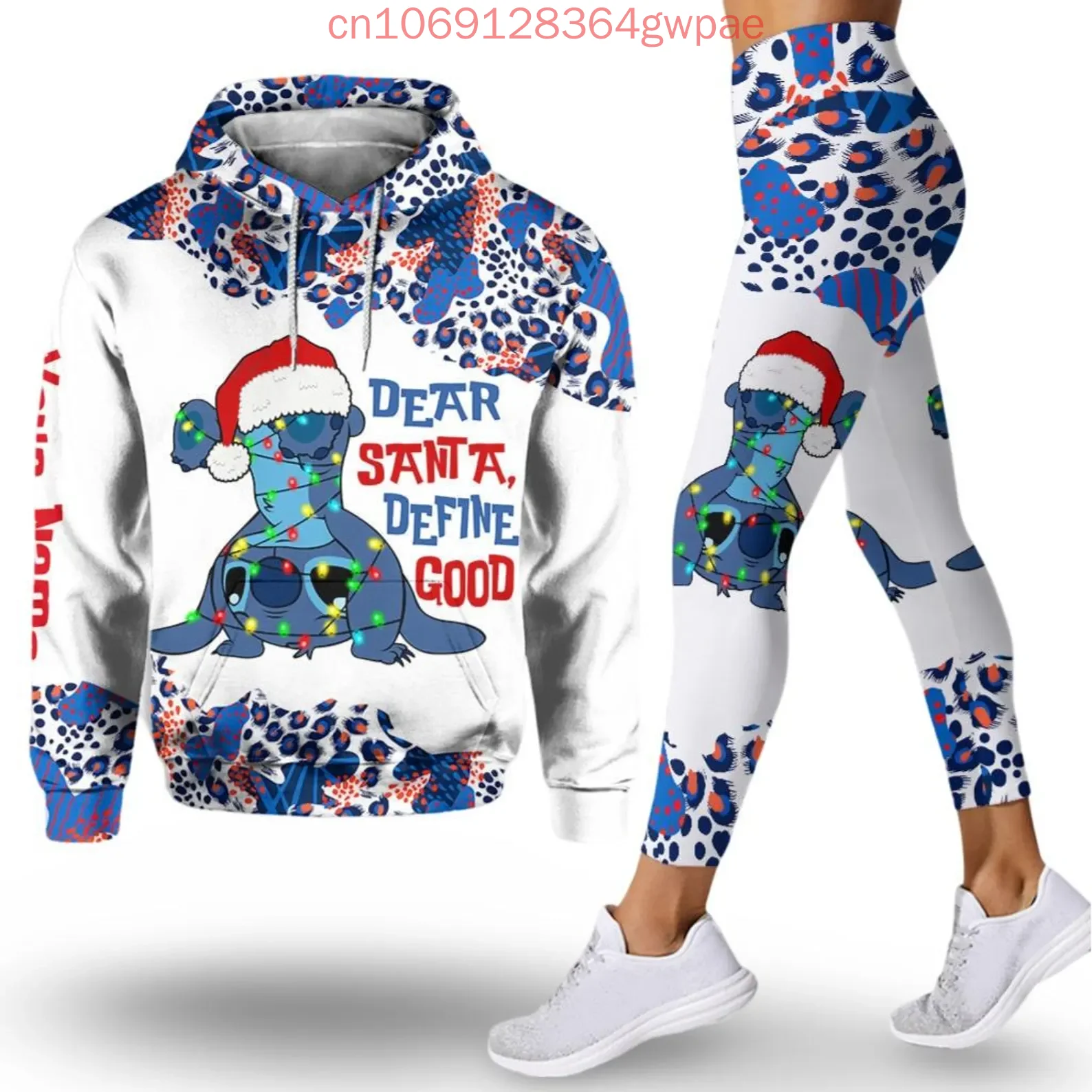 Disney Stitch Christmas Hoodie and Leggings Set Women's and Angel Hoodie Yoga Pants Sweatpants Fashion Tracksuit Set