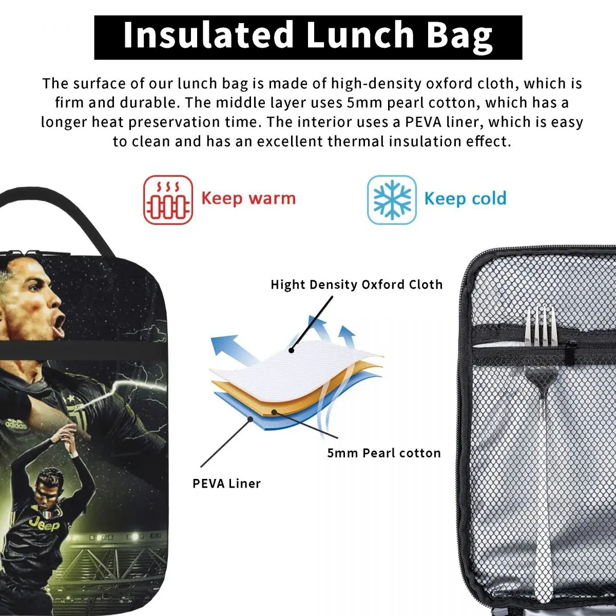 Сумки для обеда Криштиану Роналду Cr7, изолированная сумка для обеда, водонепроницаемая коробка для бенто, многоразовые сумки для пикника для женщин, работы, детей, школы