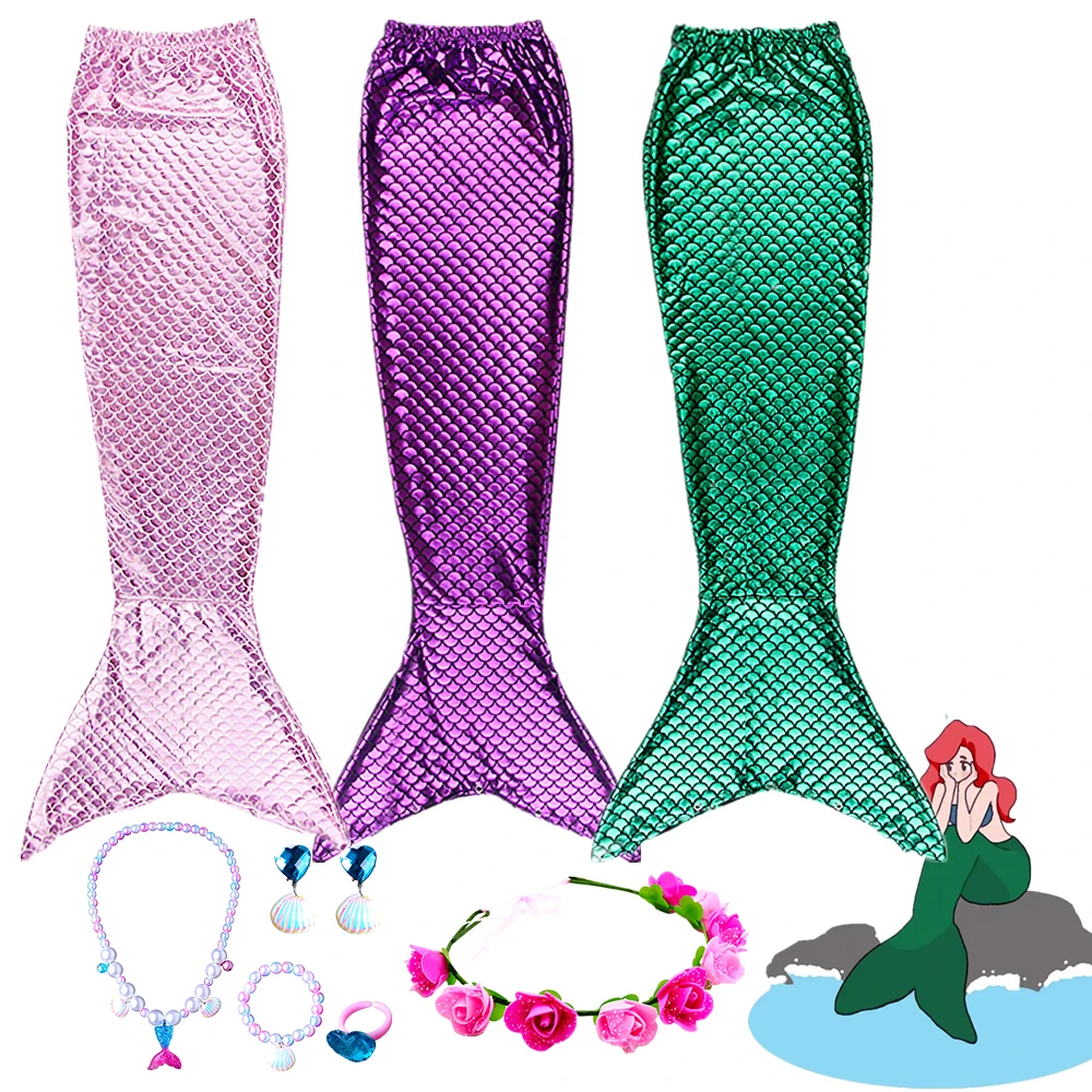 Shiny Fish Scale Mermaid Tail Swimsuit For 3-12 Years Girls Pool Party Cosplay Costume Children Swimming Bathing Suit