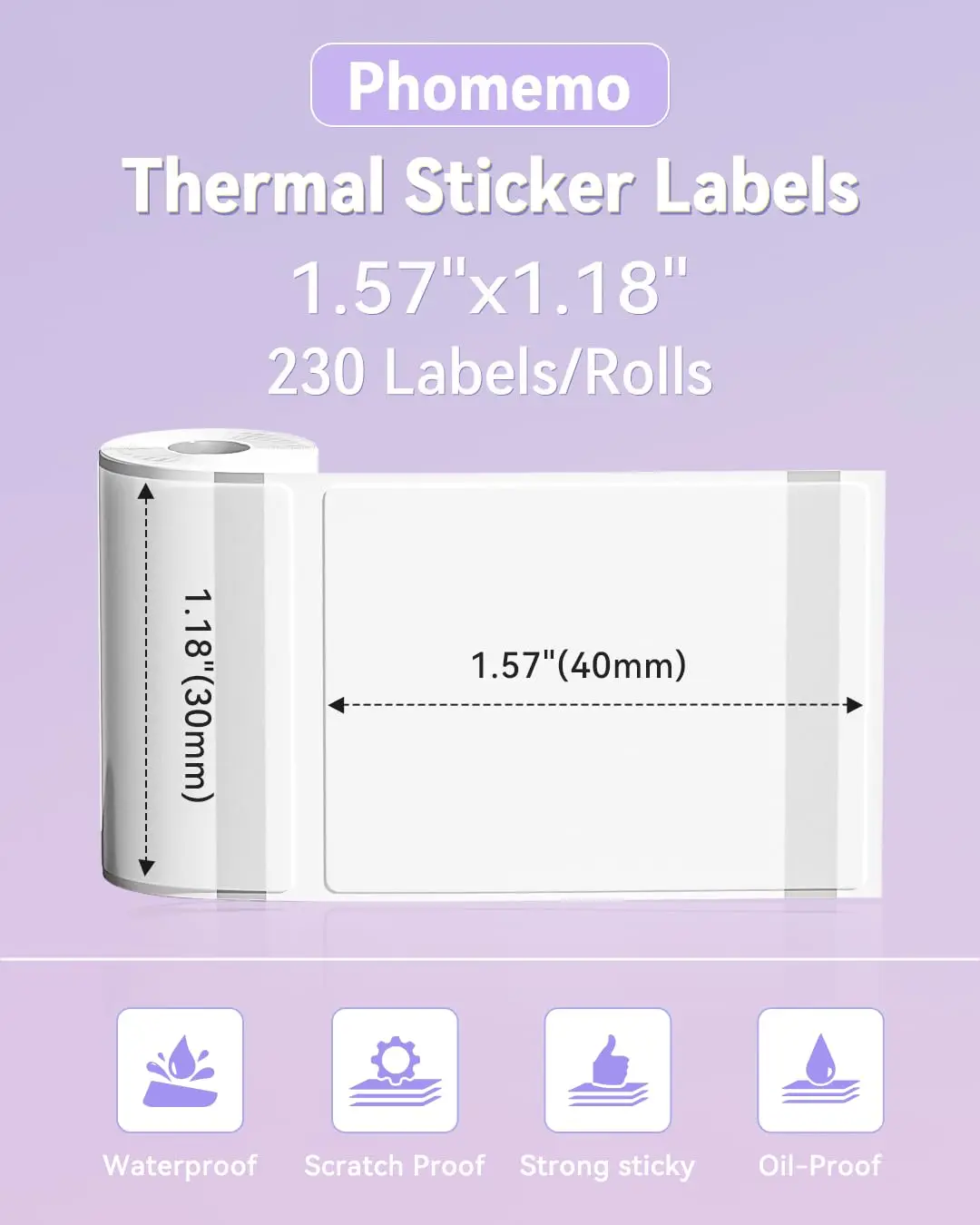 Phomemo 3 Rolls Thermal Clear Label M110/M221/M220/M120/M200 Transparent Thermal Paper 40x30mm Sticker Label for Logo/Barcode