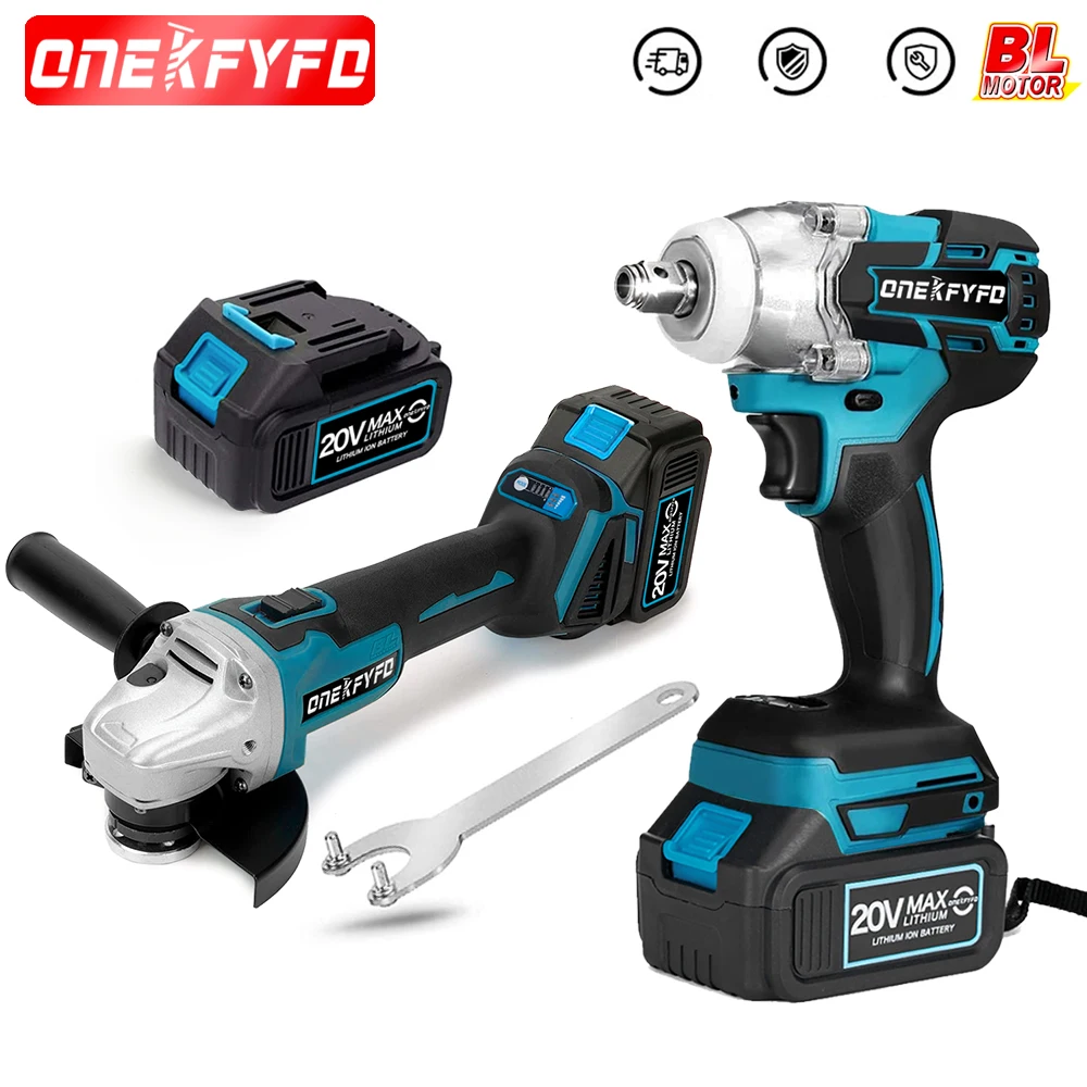 

Cordless Impact Angle Grinder +2 IN 1 Brushless Cordless Electric Impact Wrench 1/2 Inch DIY Power Tools for 18v Makita Battery