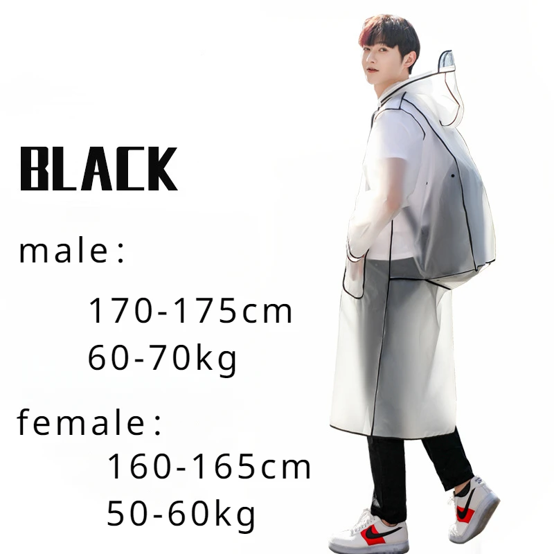 Fashion Women Transparent Eva Plastic Man Raincoat Travel Waterproof Rainwear Adult Can Hold Backpack Rain Coat
