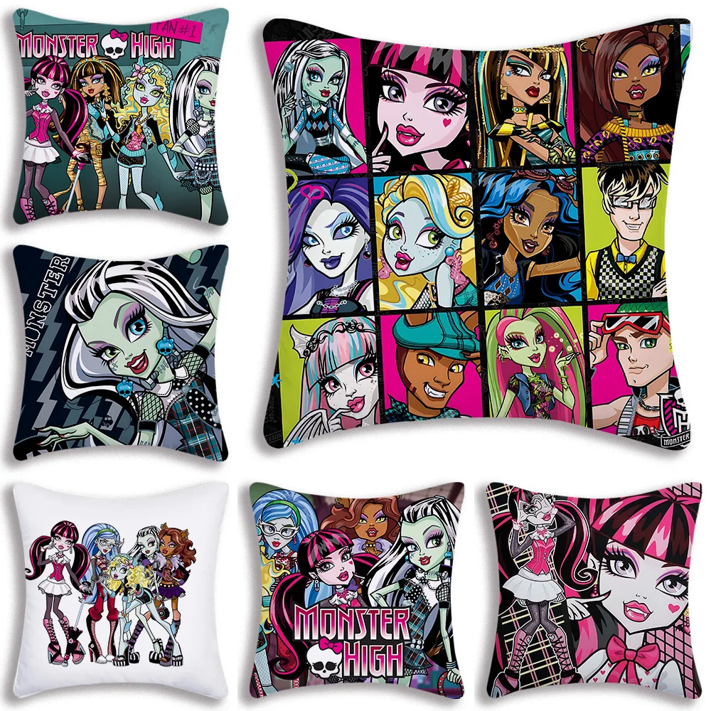 

M-Monster HighS Pillow Covers Cartoon Sofa Decorative Home Double-sided Printing Short Plush Cute Cushion Cover