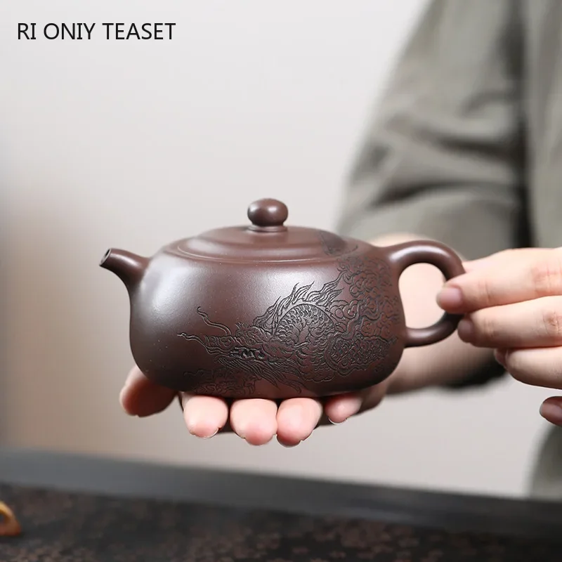 

170ml Chinese Yixing Purple Clay Teapot Handmade Dragon Pattern Tea Pot Kettle Beauty Tea Infuser Raw Ore Zisha Tea Set Teaware