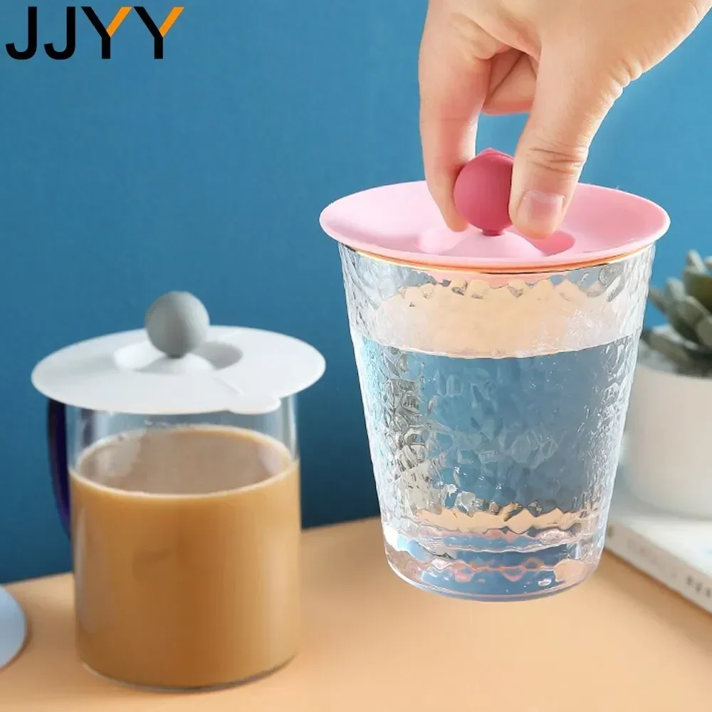 

JJYY Drinking Cup Lid Silicone With Spoon Holder Anti-dust Bowl Cover Cup Seals For Glass Mugs Cover Water Lid Coffee Cup Cover