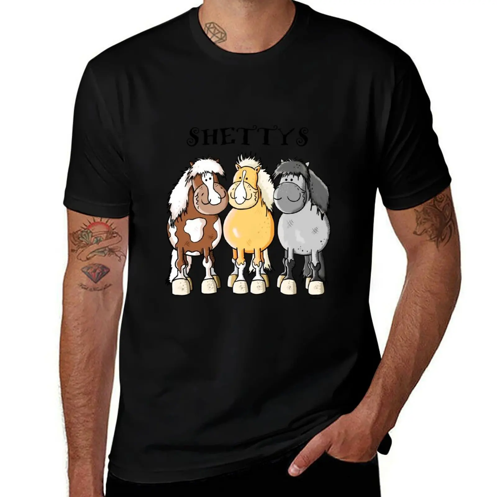 Camiseta bonita de dibujos animados de Shetland Pony, camisetas para hombre, camisetas divertidas de algodón, camiseta de humor oscuro