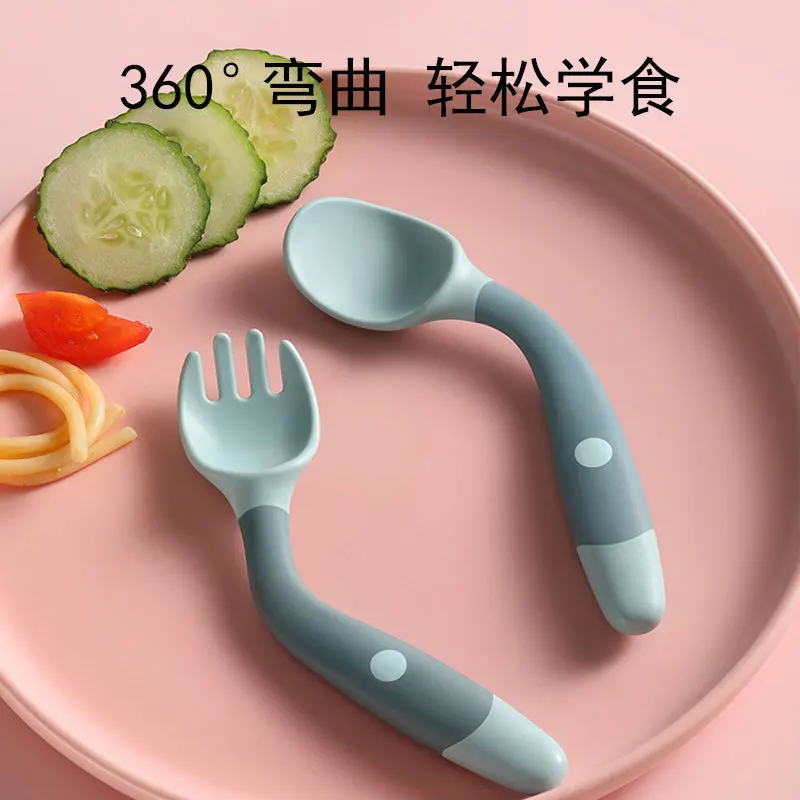 Children learning to eat training tableware twisting fork spoon silicone soft spoon baby bendable spoon cosas para bebes bebés