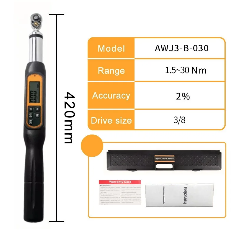 

ALIYIQI AWJ3-B-30N.M 3/8 ''драйвер с предустановленным большим экраном, цифровой динамометрический ключ с зуммером, точность 2%, инструменты для ручного ремонта велосипеда