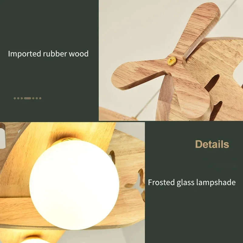 TechHPLed Wooden Plane Lamp Creative Airplane Chandelier Light For Nursery Room Children's Bedroom